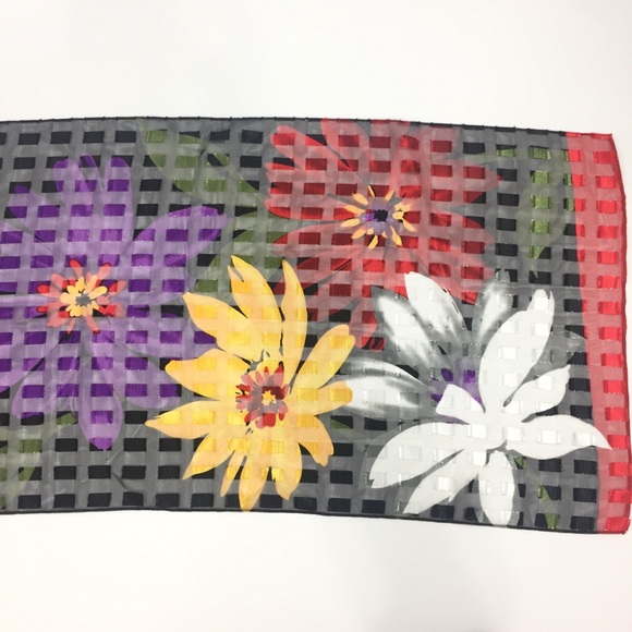 Scarf Multicolored Flowers Red Black Purple Yellow - Picture 8 of 15